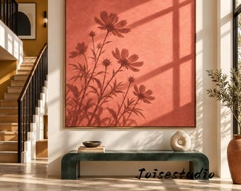 Textured Impasto Oil Painting, Warm Tone Cosmos Wildflower Botanical Print,