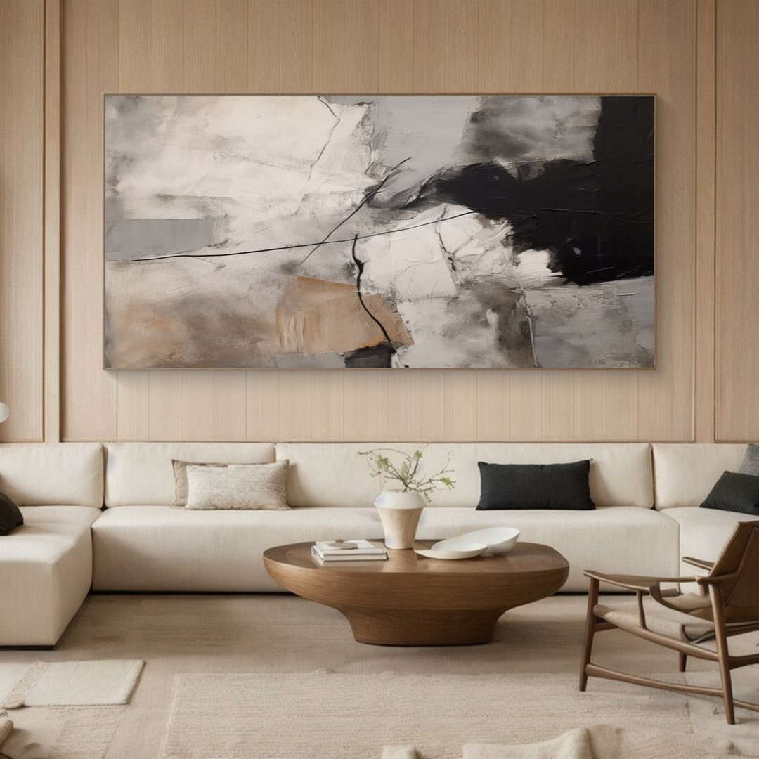 Large Gray Beige Minimalist Texture Painting Black and Brown Minimalist ...