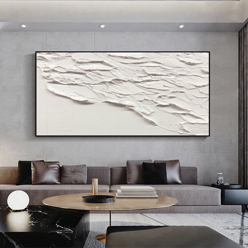 Large White Textured Canvas Painting White Textured Wall Art Etsy