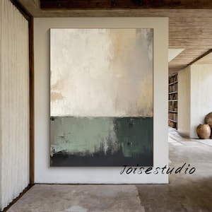 Large Abstract Green Painting Green Minimalist Modern Abstract Painting Green Texture Painting Neutral Painting Green and Beige Abstract Art