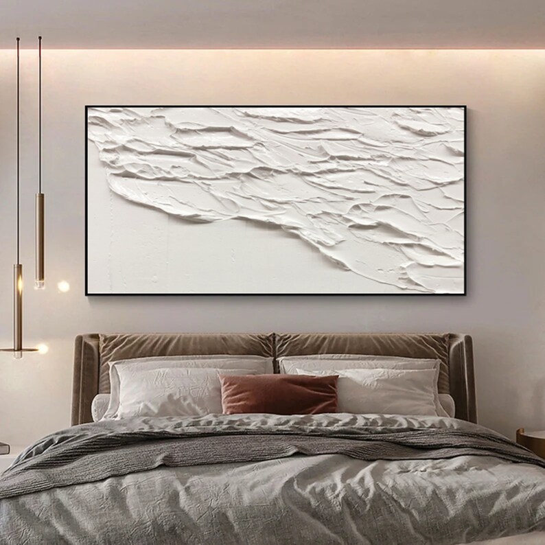 Large White Textured Canvas Painting White Textured Wall Art Etsy