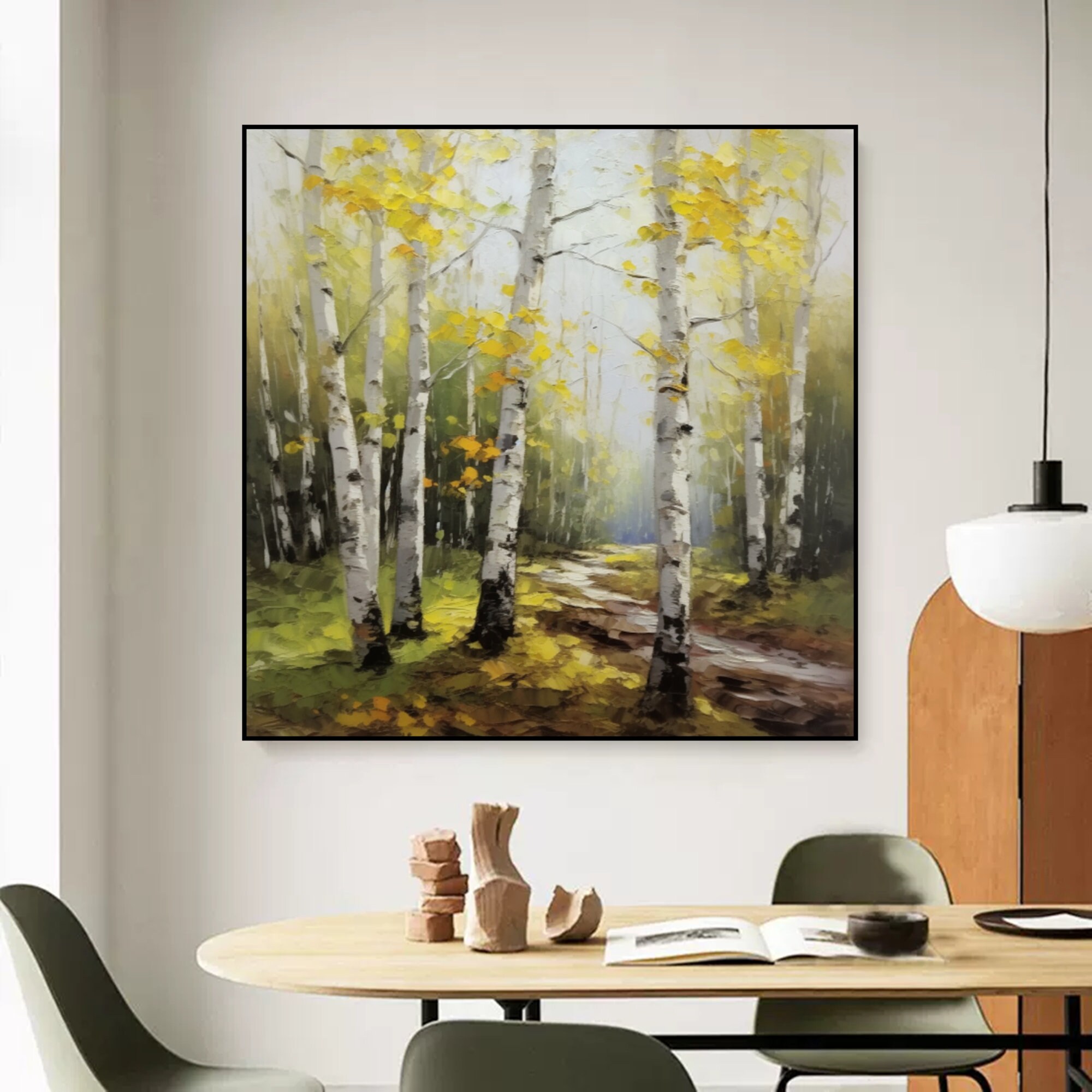 か*け様 風景画　アクリル絵画　希望を掴む樹 白樺の森の絵画：大きな抽象アクリル風景画 - Etsy 日本