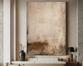 Large Beige Brown Abstract Painting for Living Room, Beige Artwork Modern Brown Wall Art, Oversized Scandinavian Art, Home&Office Wall Decor