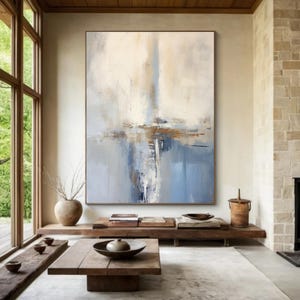 Original Blue Abstract Painting Abstract Paintings Large Beige and Navy Blue Acrylic Painting Minimalist Abstract Wall Art Modern Wall Art