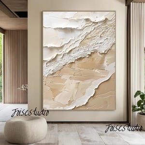 Large Abstract Seascape Painting: Beige Ocean Canvas Art