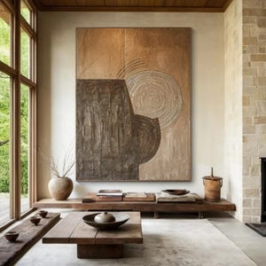 Large Brown Abstract Canvas Art: Textured Minimalist Painting