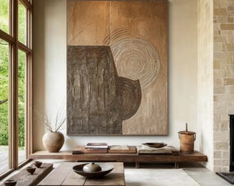 Original Beige Abstract Painting Wabi-sabi Wall Art Earth Tones Painting