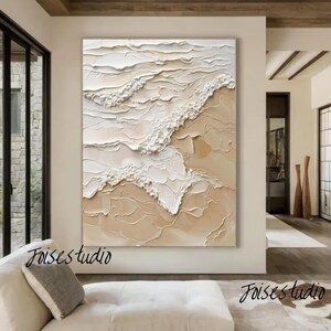 Coastal Beach Canvas Painting Original Sea Abstract Oil Painting White Waves Texture Painting Large Sky And Sea Painting living room canvas