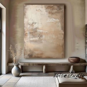 Beige Gray Abstract Texture Painting: Minimalist Canvas Wall Art