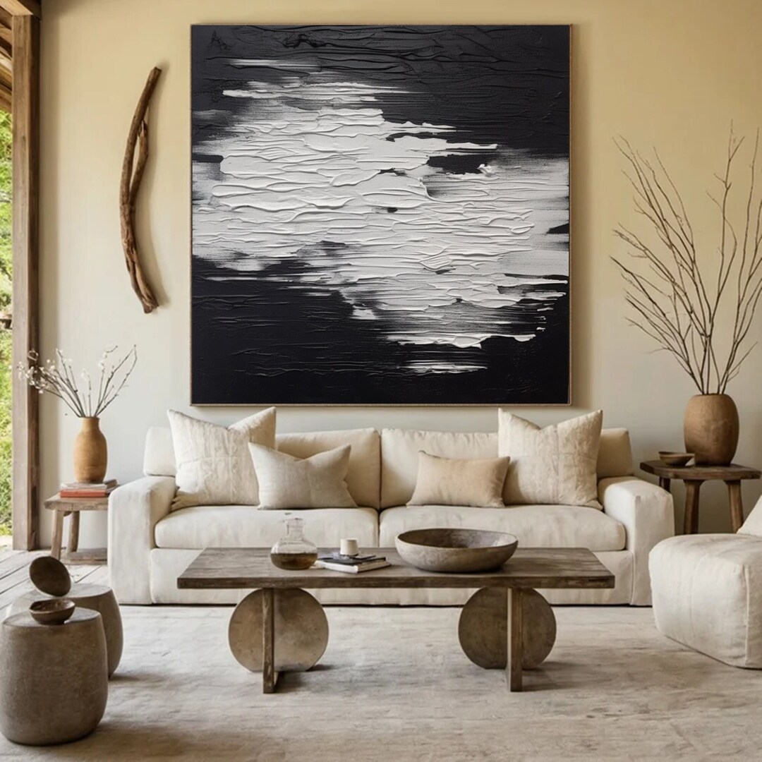 Large Beige White Minimalist Painting on Canvas Textured Painting ...