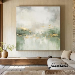 Green Abstract Texture Painting, Wabi-Sabi Canvas Art