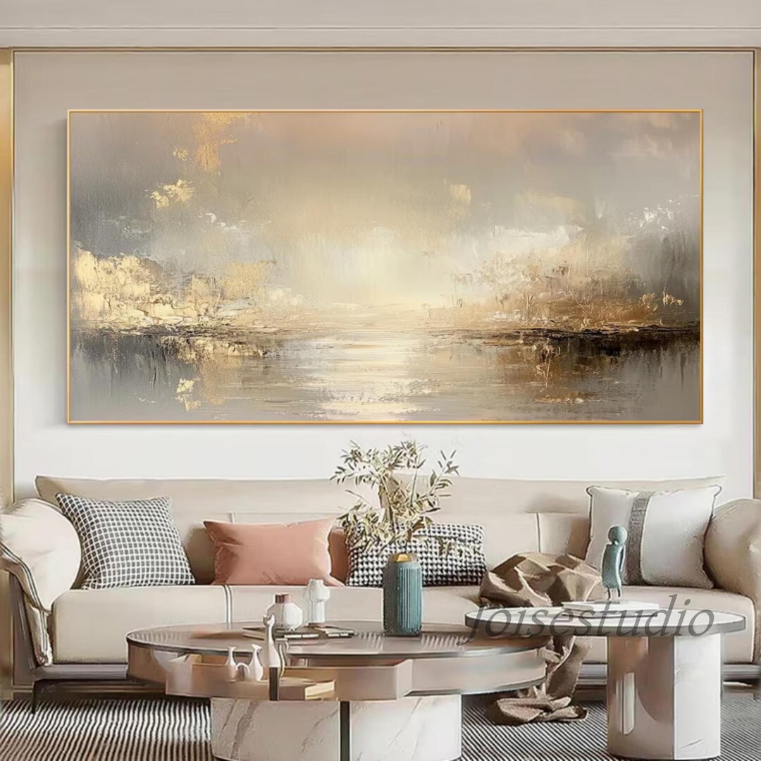 Large Gold Abstract Painting: Beige Gray Textured Wall Art - Etsy