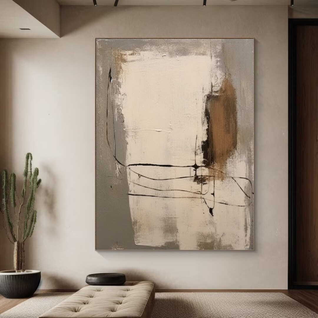 Large Beige Abstract Painting on Canvas Oversize Neutral Beige Wall ...