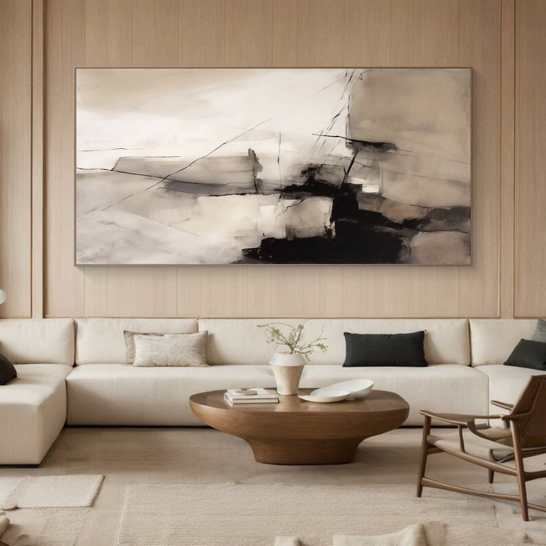 Black and Brown Abstract Painting Large Beige 3D Texture Painting ...