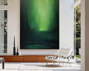 Lienzo abstracto moderno en verde, estilo Wabi-Sabi