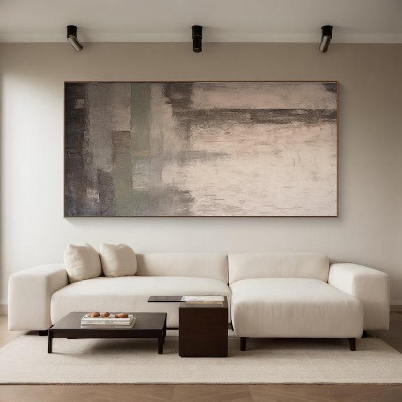 Large Beige Abstract Painting Nordic Abstract Painting Living Room Abstract Painting Boho Abstract Wall Art Beige Minimalist Textured Art image 3