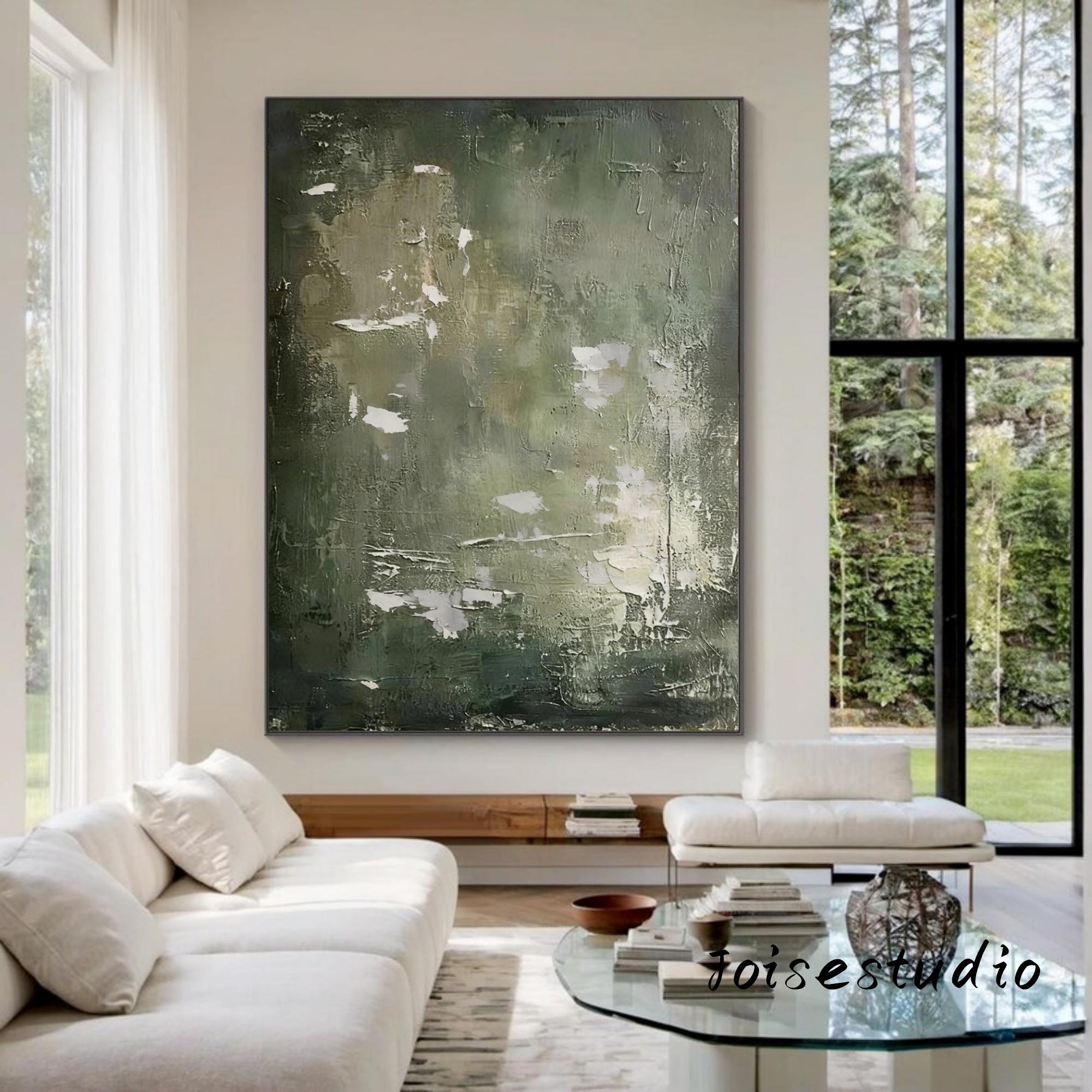 Green Abstract Painting Large Green Textured Wall Art Neutral Green ...