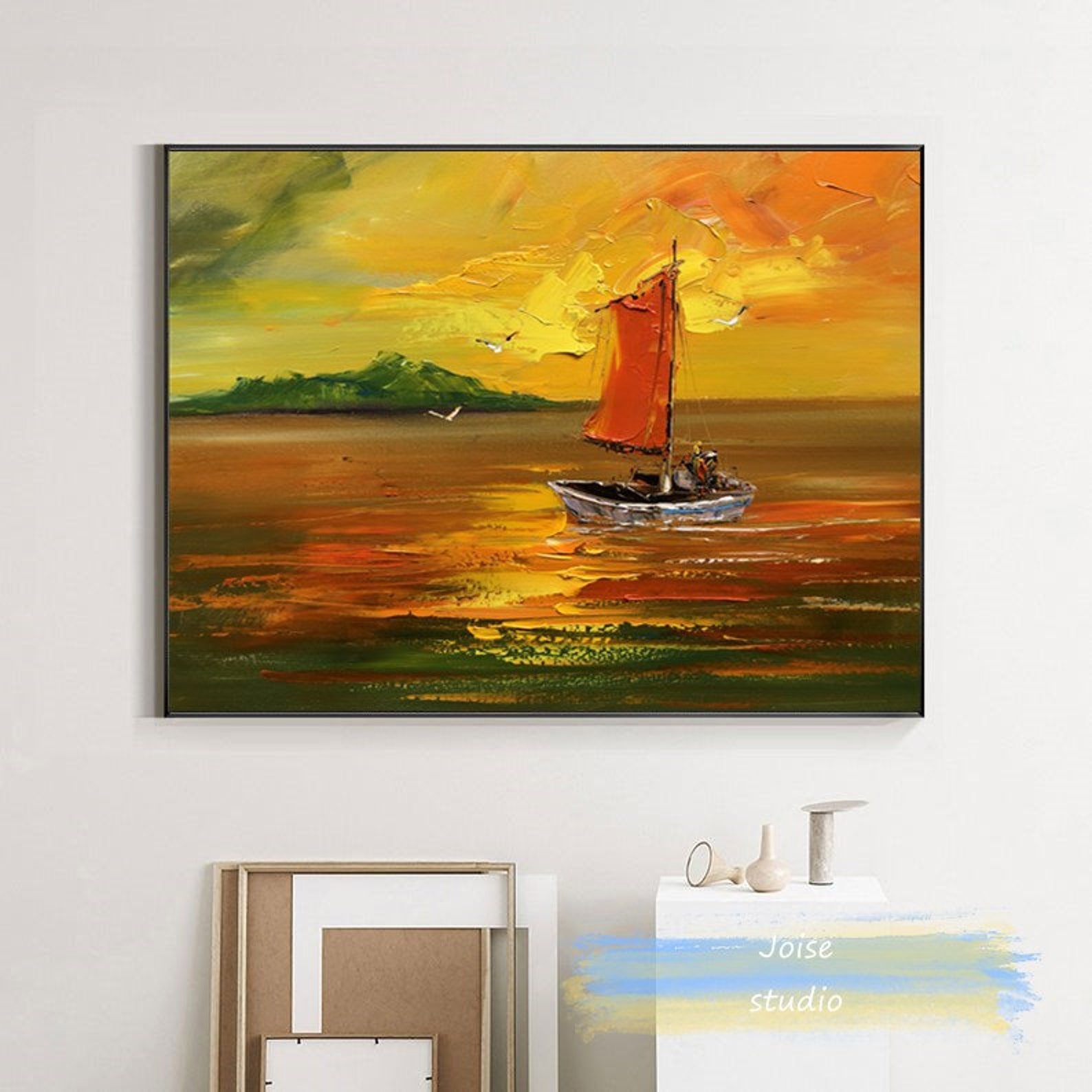 Large Abstract Sailing Painting Sailboat Paintinglarge Sunset Etsy