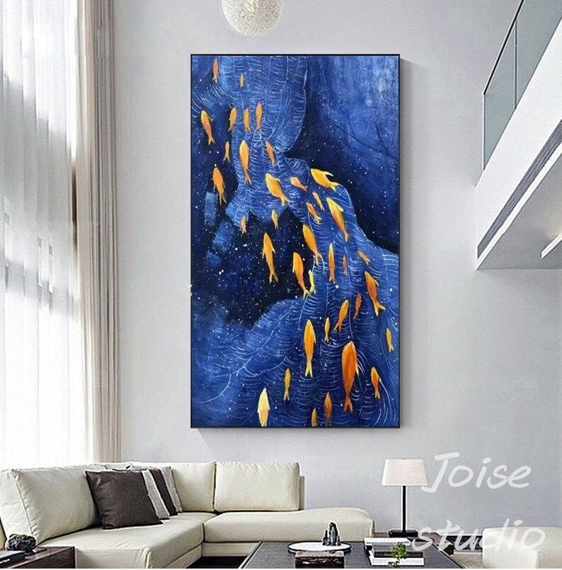 Extra Large Fish Painting fish Wall Art Large Abstract Blue Etsy