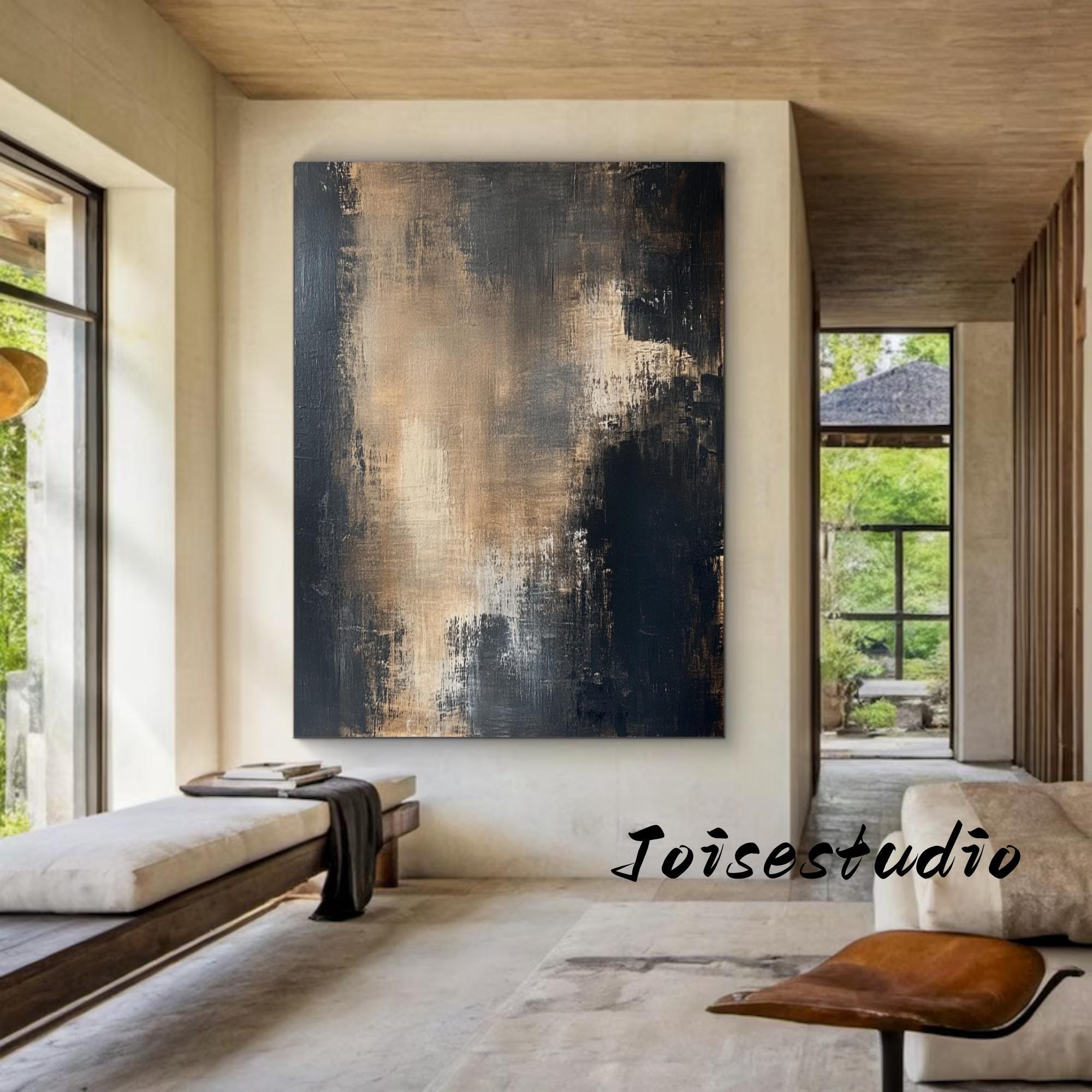 Black Beige Wabi Sabi Wall Art, Large Textured Brown Abstract ...