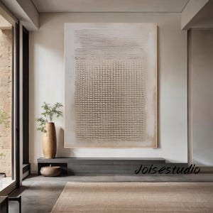 Beige 3D Texture Painting: Minimalist Plaster Wabi Sabi Wall Art