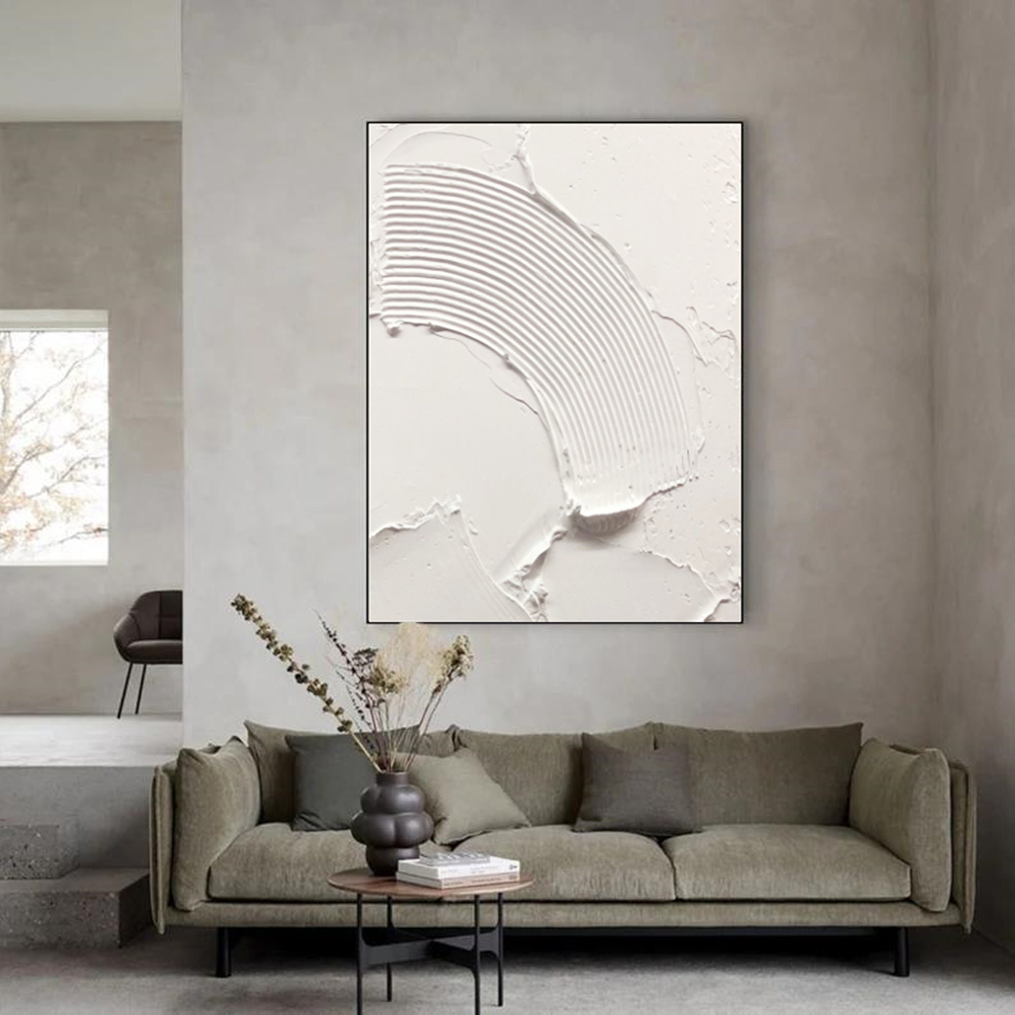 White Minimalist Painting Large Abstract White Painting Etsy