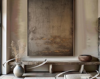 Large Brown Abstract Painting: Wabi-Sabi Texture Canvas Art