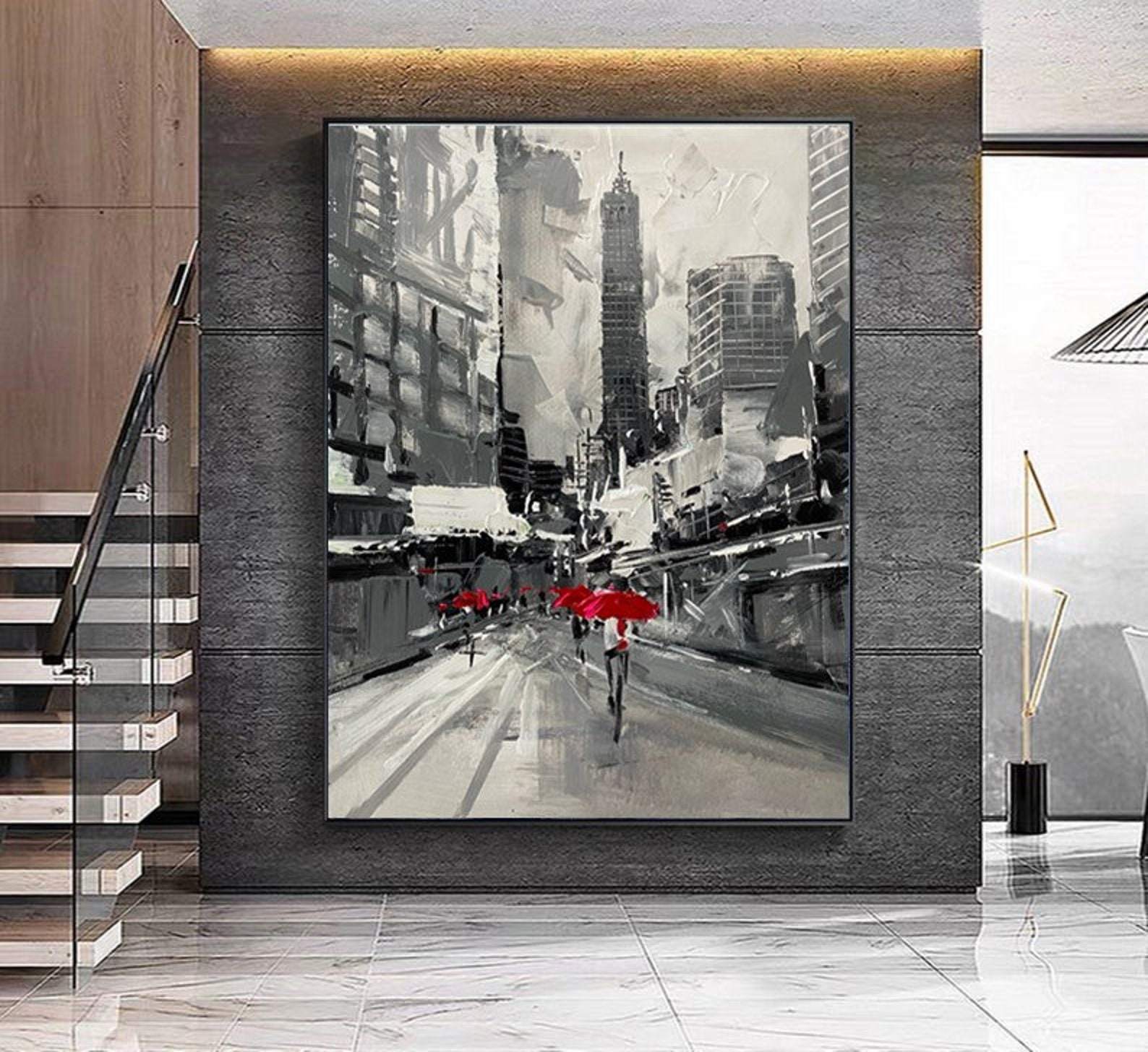 Large City Abstract Painting Art New York Painting Cityscape Etsy