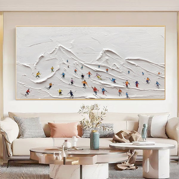 Original Framed 3D Skiing Sport Art Winter Decor Texture Personalized Gift For Snowboarder On Snowy Mountain Art Snow Skiing ArtMountain Art