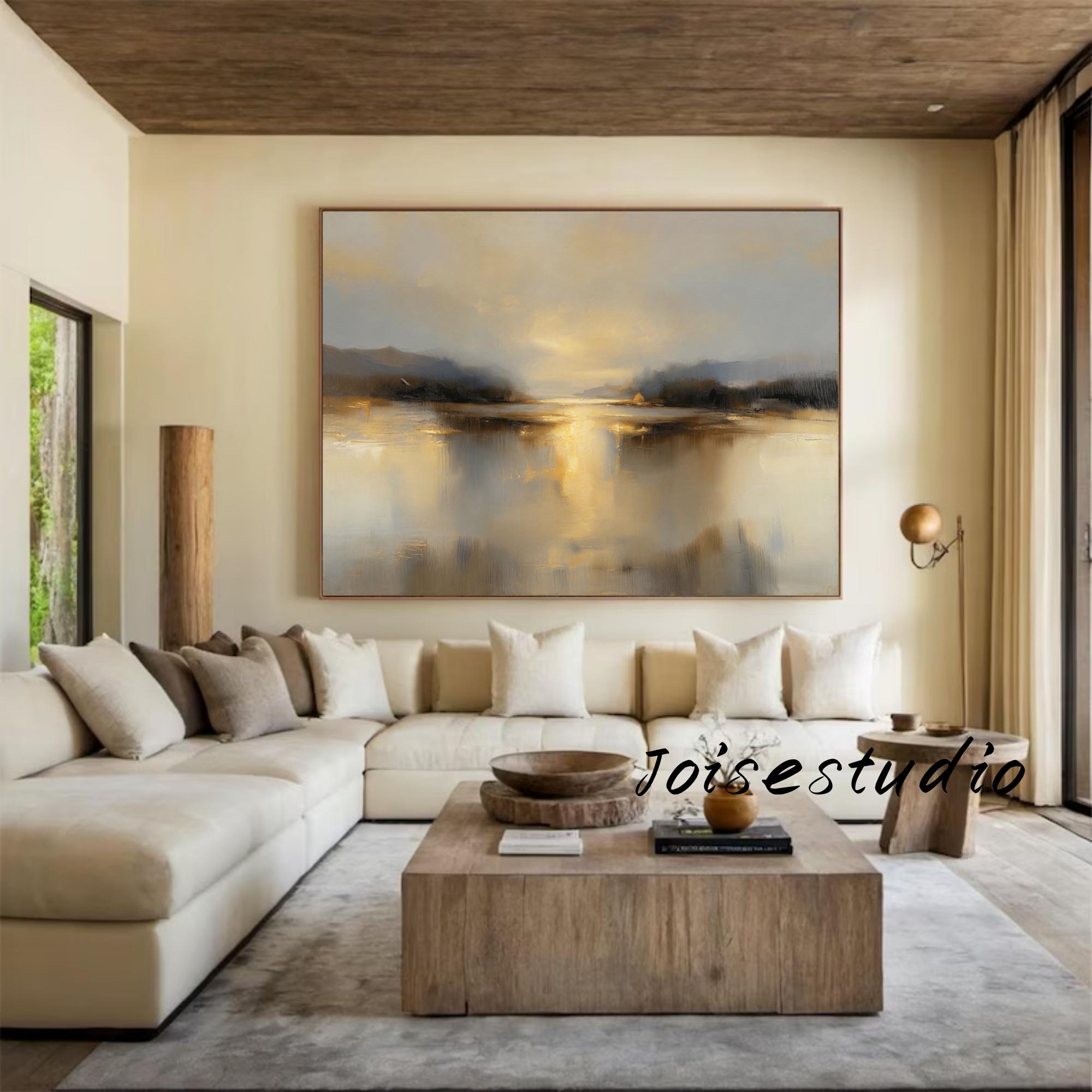 Oversized Abstract Ocean Sunset Canvas Painting, Framed Original Art - Etsy