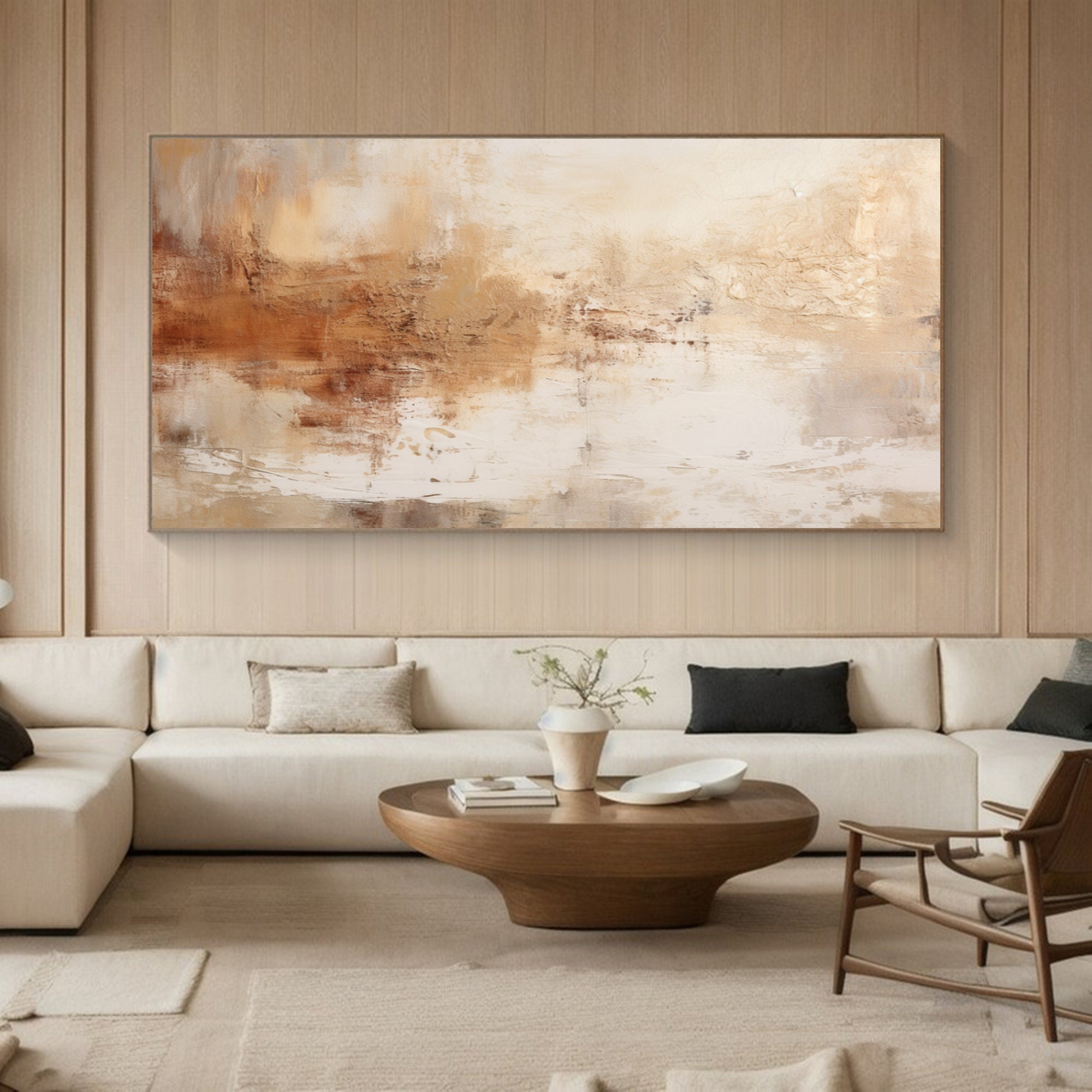 Large Brown Abstract Oil Painting on Canvas: Wabi Sabi Texture Wall Art ...