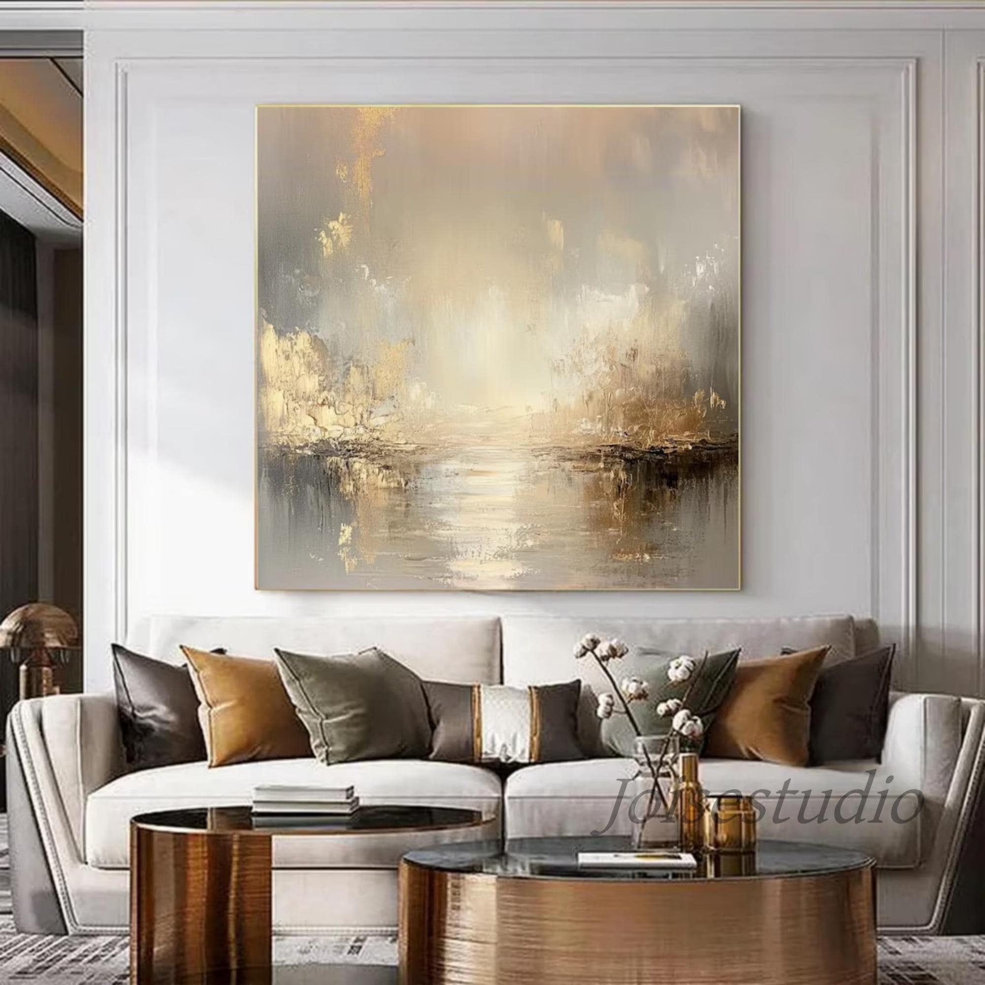 Large Gold Abstract Painting: Beige Gray Textured Wall Art - Etsy