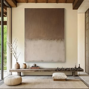 Beige 3D Textured Plaster Painting: Minimalist Wabi Sabi Wall Art