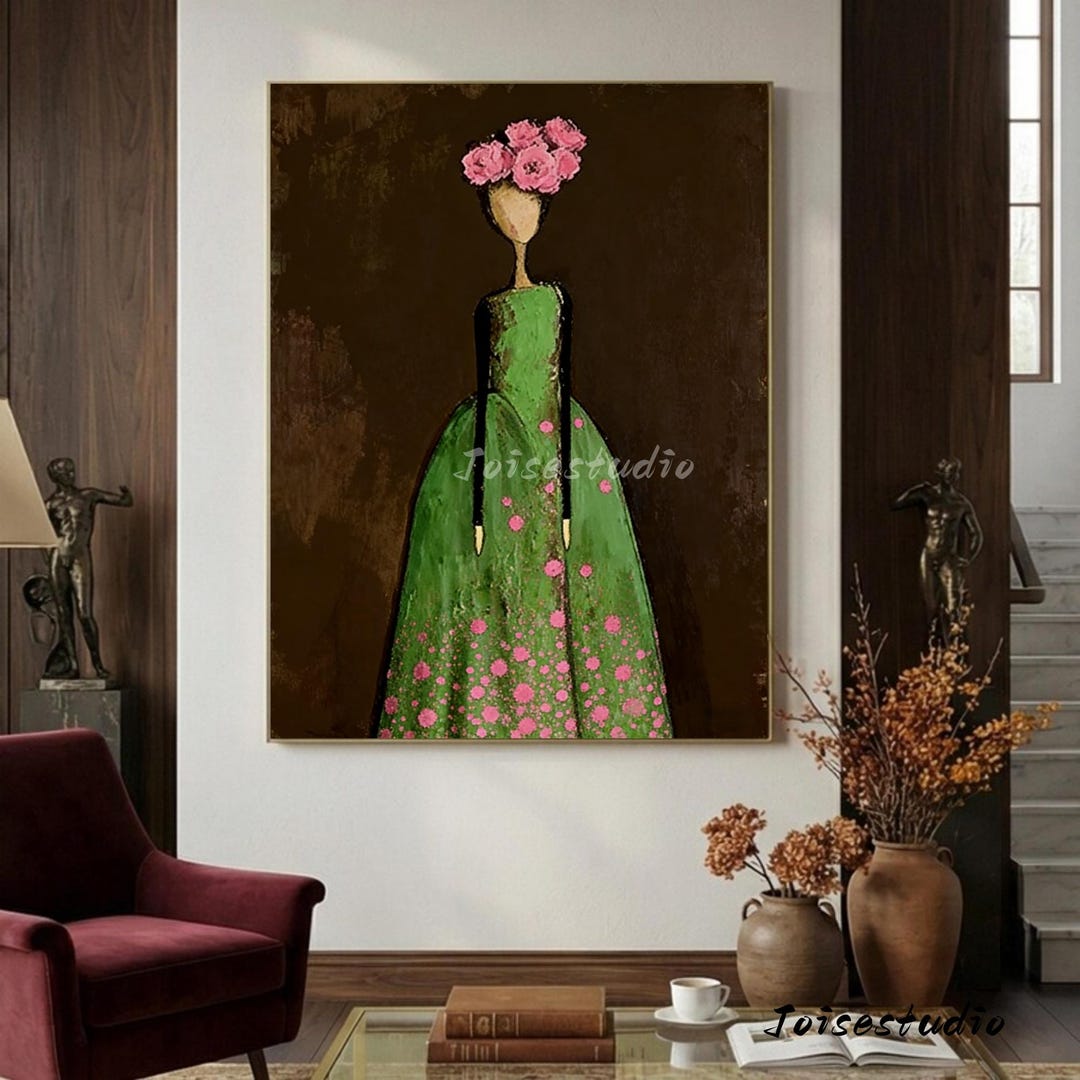 Wabi Sabi Abstract Figure Painting: Textured Oil Art, Brown Green Tones ...