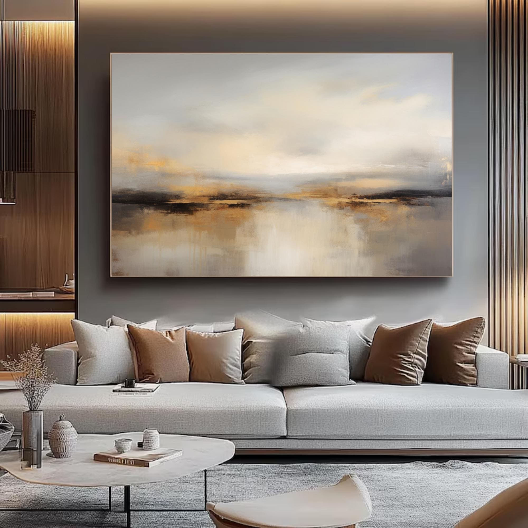 Oversized Abstract Landscape Painting: Black and Gold Wall Art - Etsy