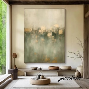 Wabi-Sabi Wall Art Large Green Abstract Canvas Art Green & Beige Texture Painting Green Abstract Minimalist Painting Boho Wall Art Decor