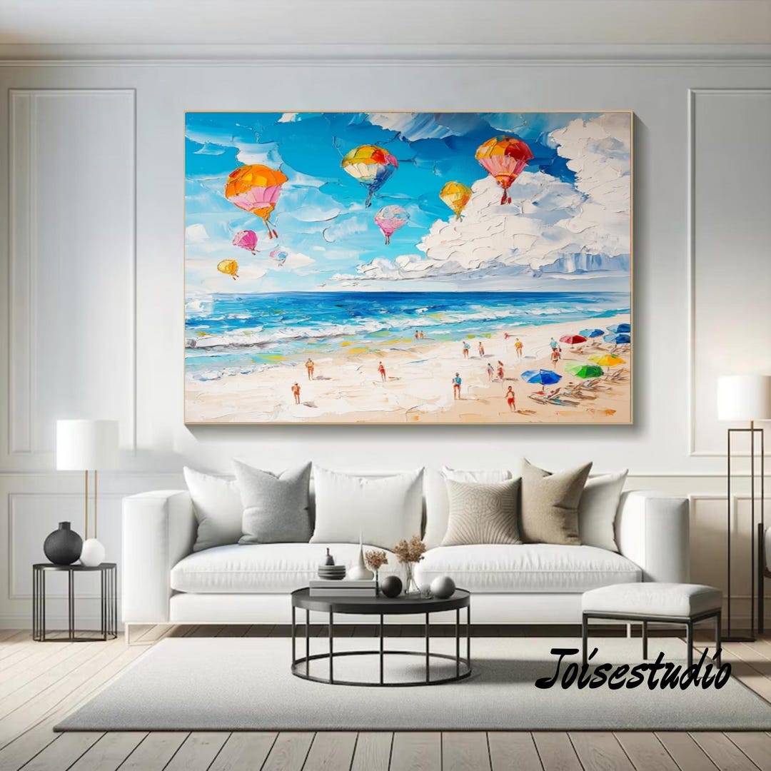 Original Beach Abstract Painting Large Sky and Sea Painting Large Ocean ...