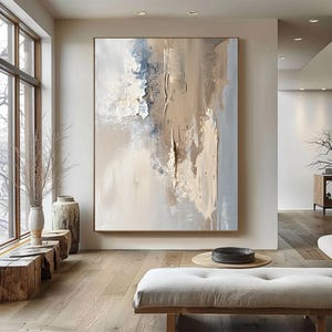 Large Beige painting abstract Beige Painting Beige Minimalist Abstract Painting On Living Room Art Large Blue abstract Canvas Painting