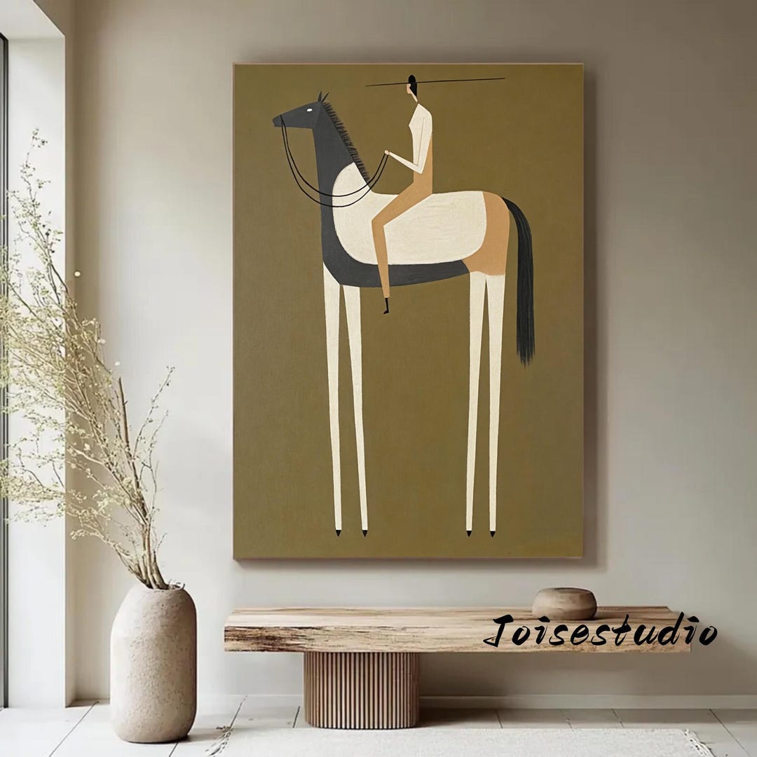 Abstract Horse Rider Oil Painting, Minimalist Western Wall Art (rolled ...