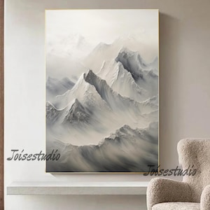 Gran pintura al óleo abstracta de montaña sobre lienzo, pintura de paisaje natural original, arte de pared con textura de montaña, decoración de pared de sala de estar personalizada