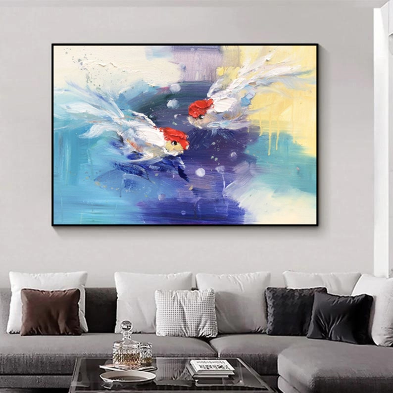 Extra Large Wall Art Koi Fish Painting palette Knife Koi Fish - Etsy