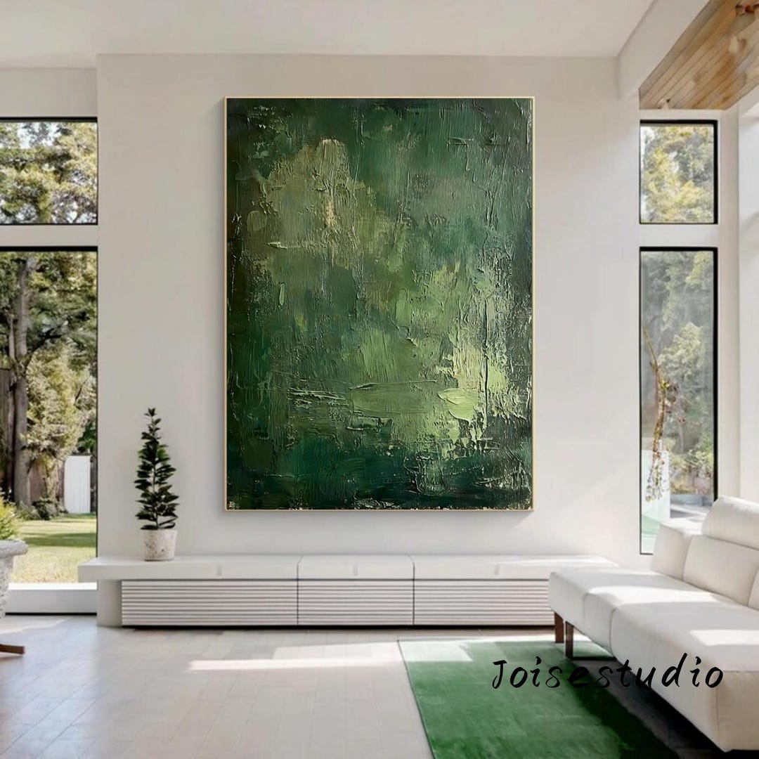 Large Green Abstract Oil Painting – Handmade Minimalist Wall Art - Etsy