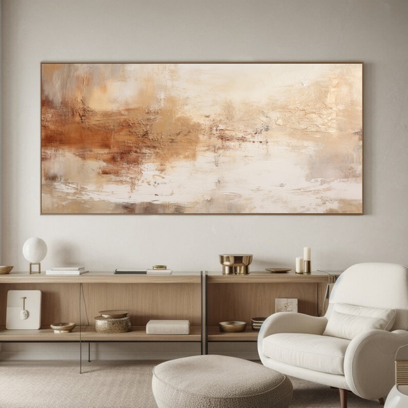 Large Brown Abstract Oil Painting on Canvas: Wabi Sabi Texture Wall Art ...