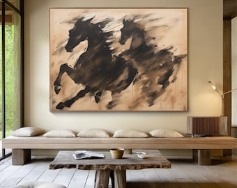 Large Black Horse Painting: Abstract Animal Art on Canvas