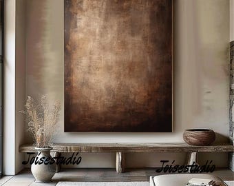 Pintura abstrata texturizada bege: arte de parede minimalista wabi-sabi