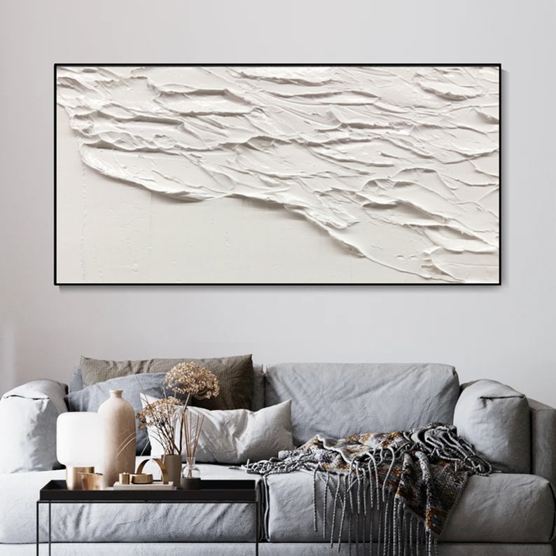 Large White Textured Canvas Painting White Textured Wall Art Etsy