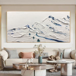 Original Ski Sport Canvas Painting Winter Decor Texture Wall Art Skier on Snowy Mountain Art White Snow Skiing Art Decor Large House Decor