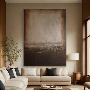 Grande peinture abstraite marron et beige, peinture minimaliste marron, art wabi sabi, art mural marron, peinture texturée 3D, art mural abstrait marron