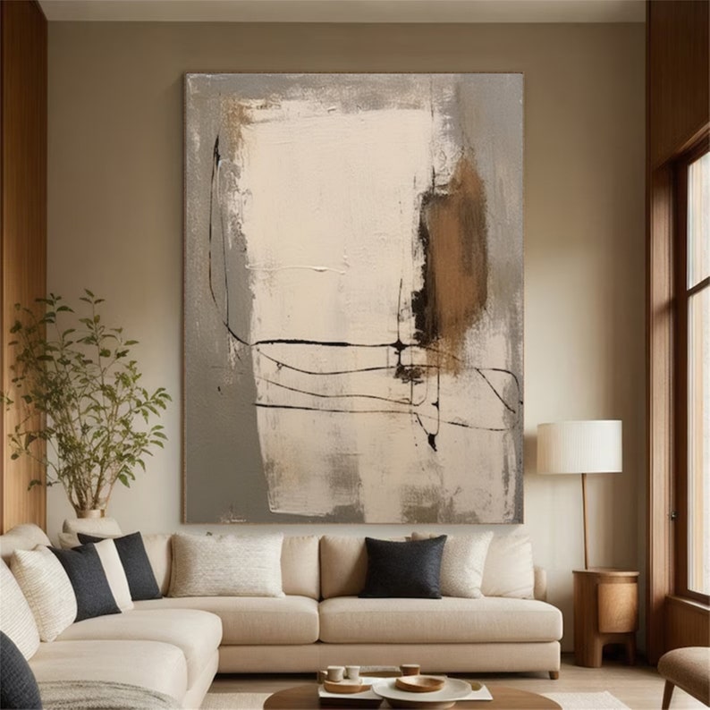 Large Beige Abstract Painting: Minimalist Brown Wall Art - Etsy