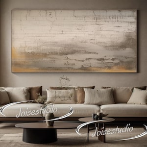 Große Original Grau Beige Gold Abstrakte Malerei Minimalistische Abstrakte Textur Kunst Moderne Wandmalerei Abstrakte Landschaftsmalerei Wandkunst